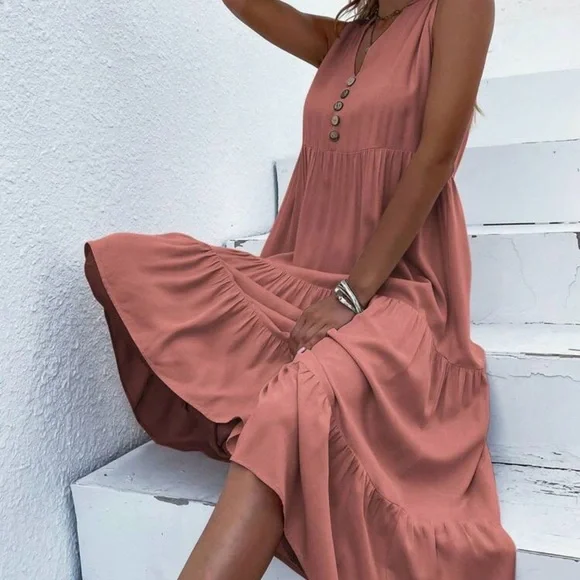 Tiered Sleeveless Maxi Dress in Dusty Rose - Picture 7 of 7